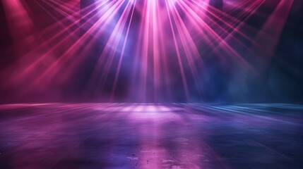 Neon Stage Illumination: Dark Abstract Background with Rays