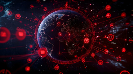 Global Network Illustration - Red Connections