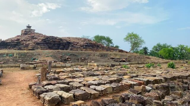 Beejamandal temple Ruins in khajuraho the group of monuments of hindu and jain temples in chhatarpur district, madhya pradesh, India.Unesco world heritage site.