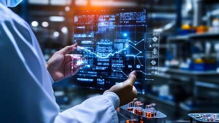 Fototapeta premium Digital Interface with Data Visualization in a Lab - Illustration
