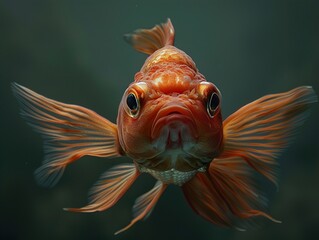 Fototapeta premium Closeup of a Curious Goldfish Swimming in an Aquarium