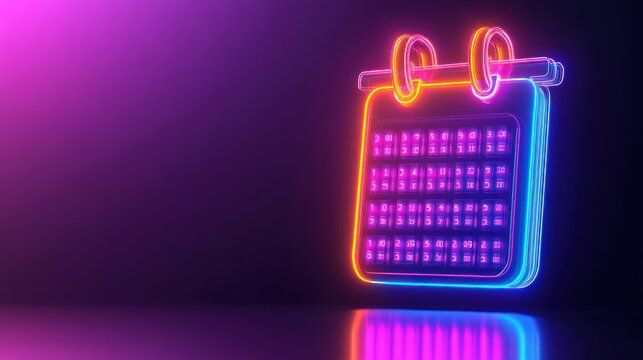 A neon calendar icon representing time management and scheduling.