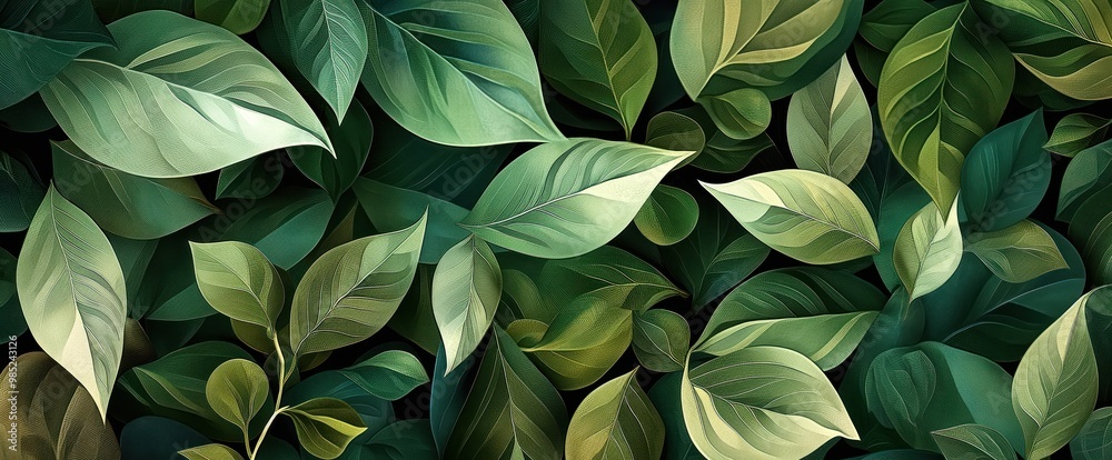 Poster abstract artwork wallpaper featuring stylized green leaves in geometric shapes. geometric design ele