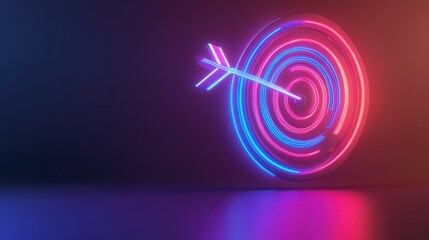 A neon target with an arrow, symbolizing focus and precision.