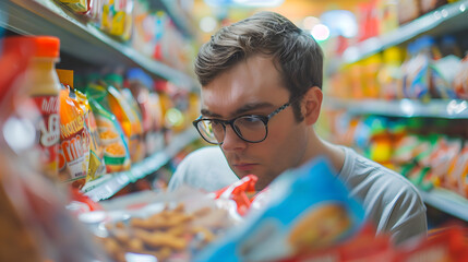 Concerned Individual in a Supermarket Aisle