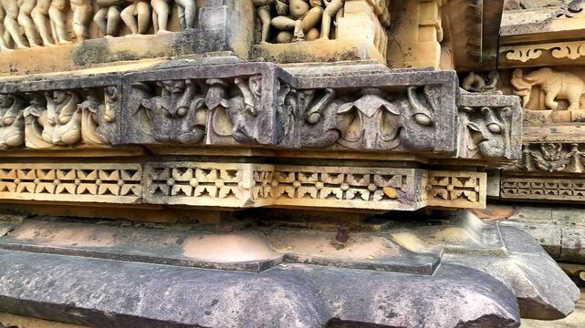 Beejamandal temple Ruins in khajuraho the group of monuments of hindu and jain temples in chhatarpur district, madhya pradesh, India.Unesco world heritage site.