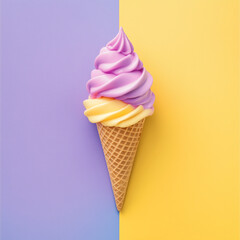 an ice cream cone on a pastel background.Minimal creative food concept.Copy space,flat lay 