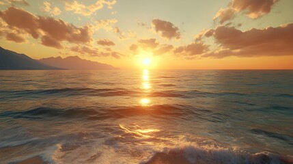 Obraz premium Peaceful summer sunrise casting warm light over sea picture