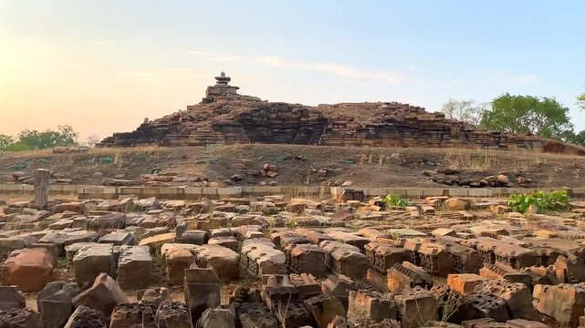Beejamandal temple Ruins in khajuraho the group of monuments of hindu and jain temples in chhatarpur district, madhya pradesh, India.Unesco world heritage site.