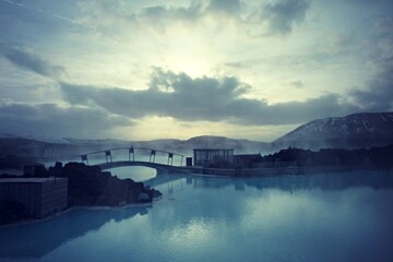Sunrise over an icelandic thermal spa
