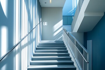 Obraz premium Modern Stairwell with Glass Windows and Sunlight Streaming Through