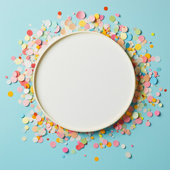 Colorful celebration background with party confetti on blue background