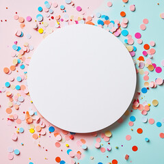 Colorful celebration background with party confetti on pink and blue background