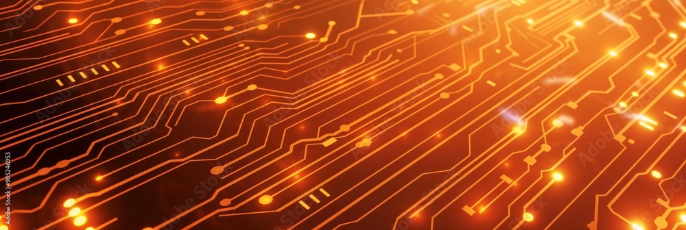 Leinwandbilder abstract orange circuit board pattern with glowing lines on a high-tech digital background. a futuri