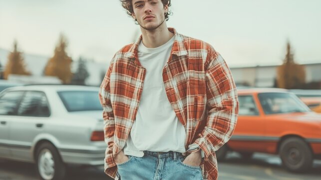 Grunge fashion style with flannel shirts and ripped jeans