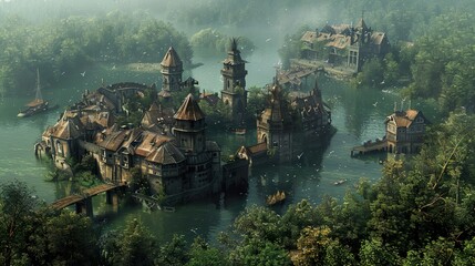 Enchanted Water Castle: A Fantasy Landscape