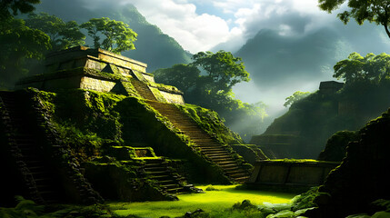 Ancient Stone Ruins in Lush Jungle - Illustration