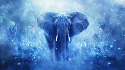 Naklejka premium Majestic Blue Elephant in Mystical Surroundings