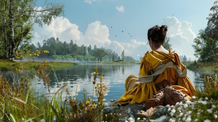 Woman Contemplating Nature by the Lake