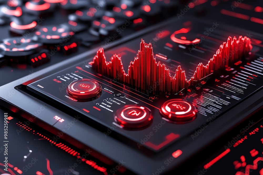 Poster Futuristic financial interface, with glowing red graphs and burn rate metrics displayed on a sleek dashboard