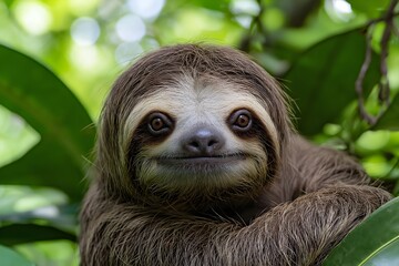 Fototapeta premium Wildlife Photography Of A Sloth, Animal Photography, Sloth Close-up, Sloth Nature Photography, Animal Portrait Photography, High Quality Sloth Image