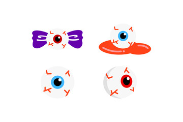 Scary bloody eye ball set. Holiday celebration, halloween concepts. Flat decorative vector design isolated illustration.