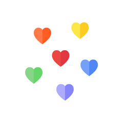 Lgbt rainbow hearts. Gender diversity, pride month, community concepts. Flat decorative vector design isolated illustration.
