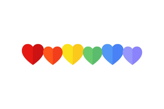 Lgbt rainbow hearts border. Gender diversity, pride month, community concepts. Flat decorative vector design isolated illustration.