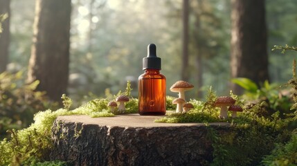 a serum bottle made of eco friendly materials on nature background