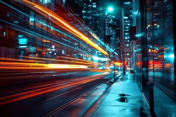 Fototapeta premium City lights and traffic streaks in urban setting at night