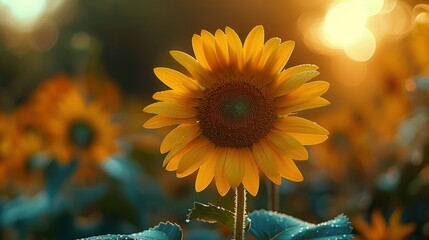Fototapeta premium A highly realistic image of a person engaged in Sunflower – Simple style in a white background The scene is well-lit, with natural light highlighting the details. The background is slightly 