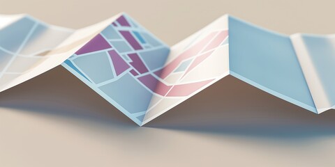 Folded paper map with blank, empty pages. 3D render of paper mockup isolated on white background with subtle shadow. Realistic illustration of a geographical guide or navigation tool.