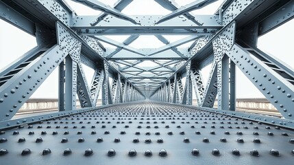 A Perspective View of a Gray Steel Bridge with Rivets