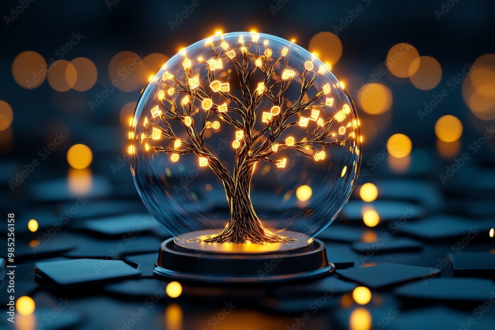 Poster incubator as a tree of ideas, with glowing branches representing new business concepts growing