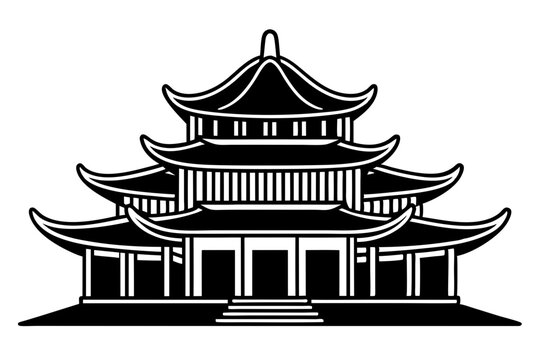 black pagoda building silhouette on white background clip art preview