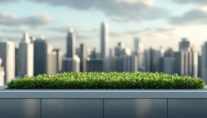 Urban Rooftop Garden with Cityscape Background