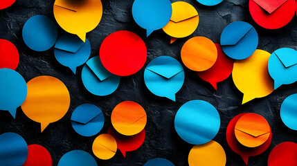 Colorful Speech Bubbles on Black Background Illustration