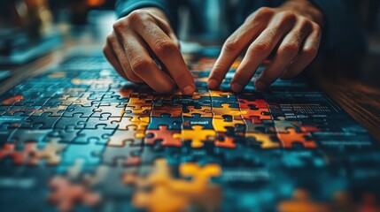 Naklejka premium the concept of business technology the ernet and the network business solutions success and strategy concept businessman hand connecting jigsaw puzzle best practice