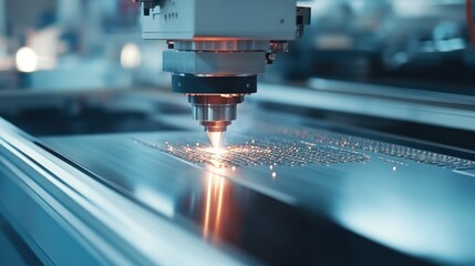 A laser cutting machine in operation, precision cutting metal sheets for manufacturing.