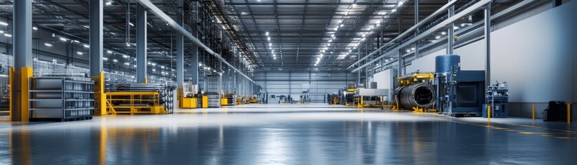Fototapeta premium Industrial Warehouse Interior with Machinery and Empty Space