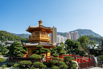 Golden pagoda of Nan lian garden in Hong Kong city