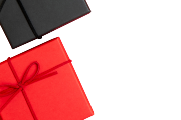 Black and red gift box with top view isolated on white background. gift box display for christmas celebration, birthday party with text space 