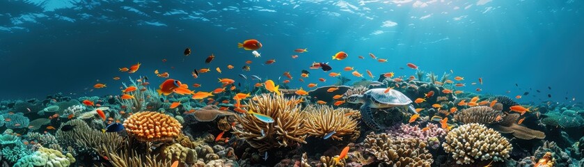 Fototapeta premium A beautiful underwater scene with a variety of fish and coral
