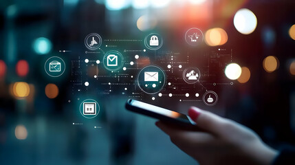 Digital Communication Icons on Smartphone - Illustration