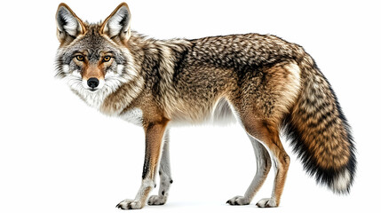 Obraz premium Coyote Standing Isolated on White Background - Realistic Image