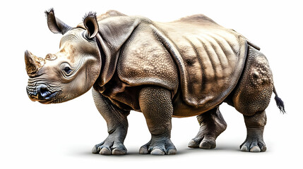 Fototapeta premium Rhino Standing on White Background Realistic Image