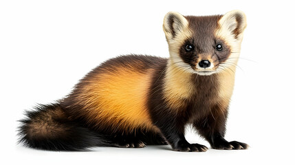 Pine Marten Sitting on White Background Photo