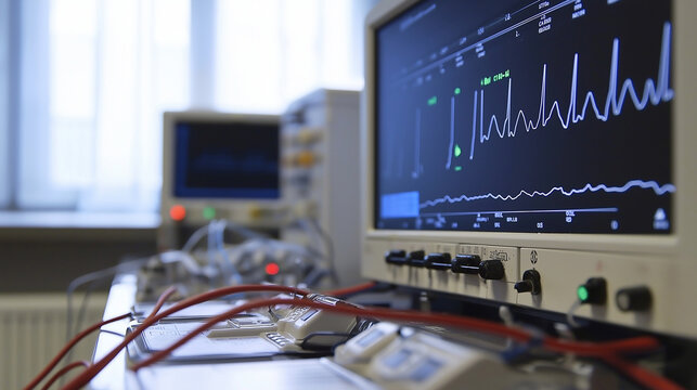 Electromyography (EMG) machine capturing muscle activity for nerve studies