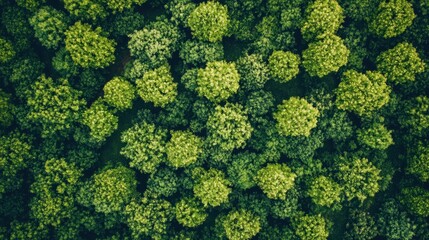 Naklejka premium Aerial view of a lush green forest filled with dense trees.