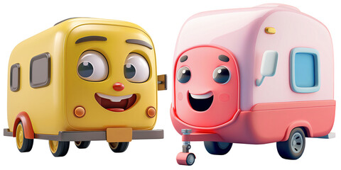 set of cute trailer. transportation concept. 3D cartoon animation style.